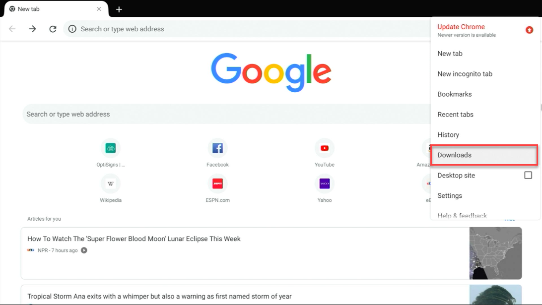 options button chrome