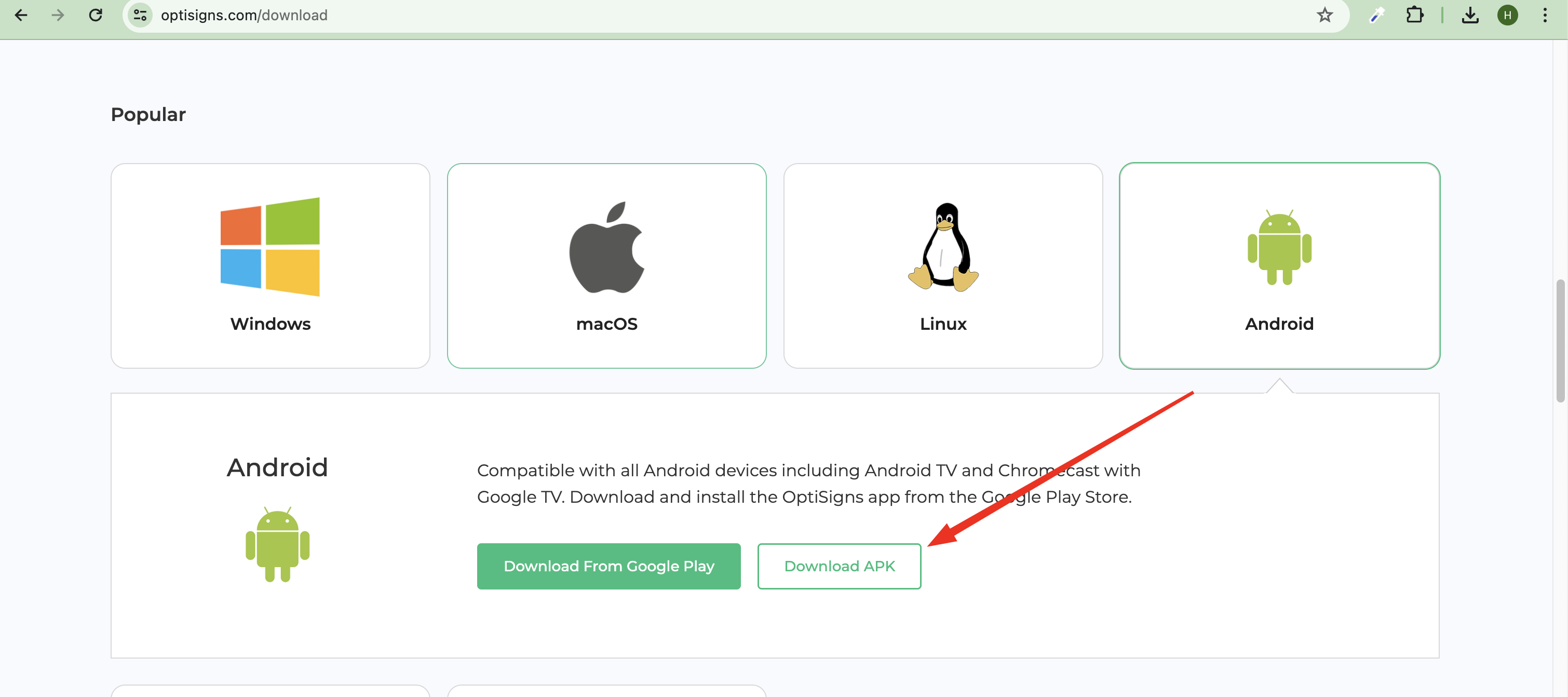 download optisigns apk web browser