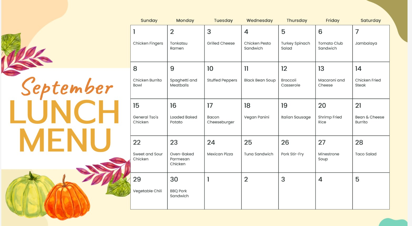 calendar style event schedule example