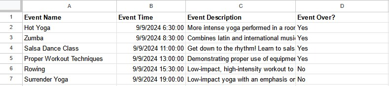 google sheets with an additional event over? column
