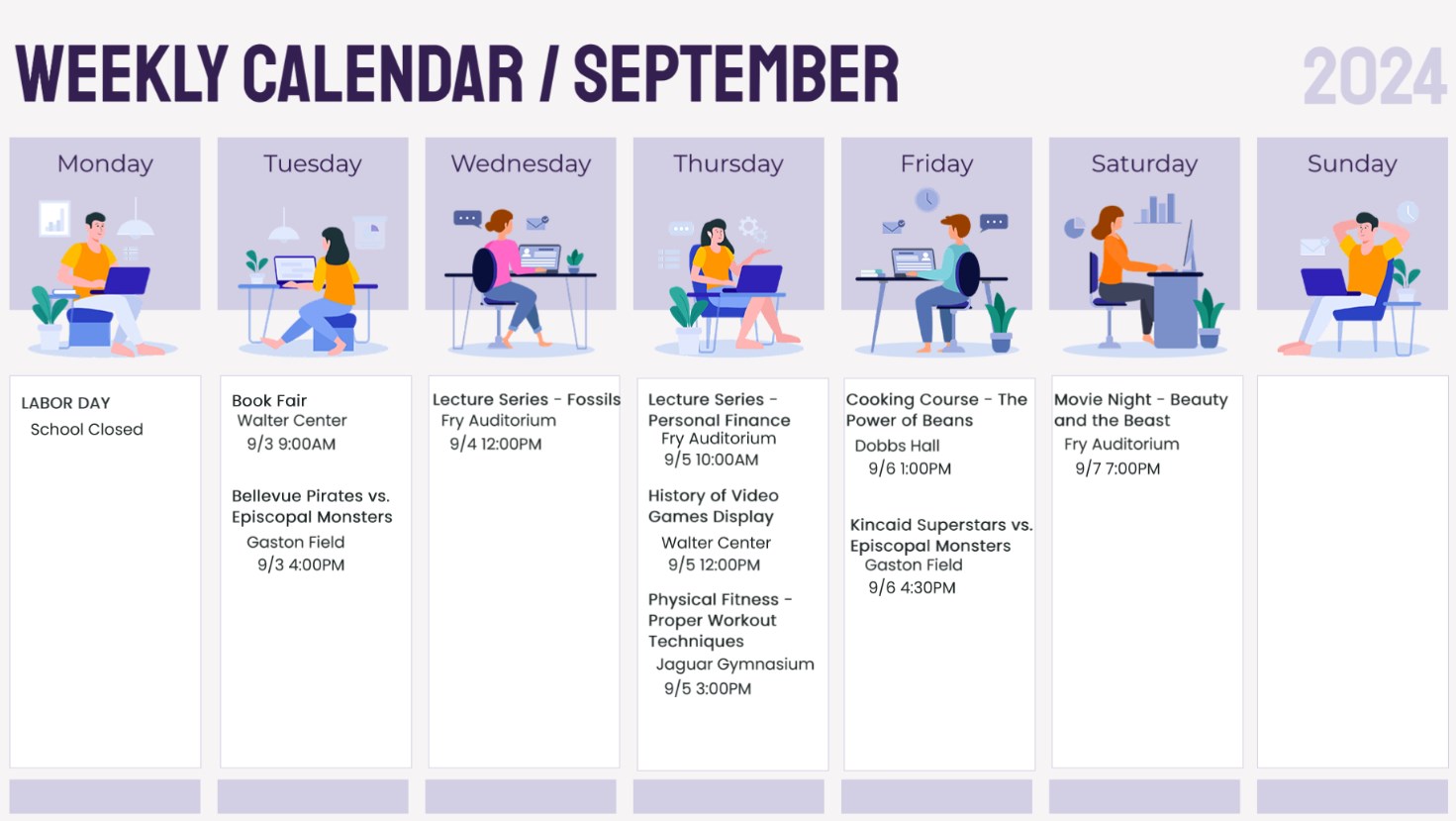 weekly event schedule example design