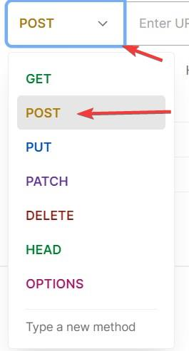 postman demonstration of how to select POST option