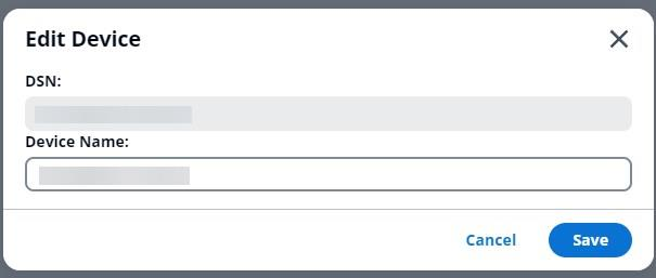 edit device screen with DSN and device name