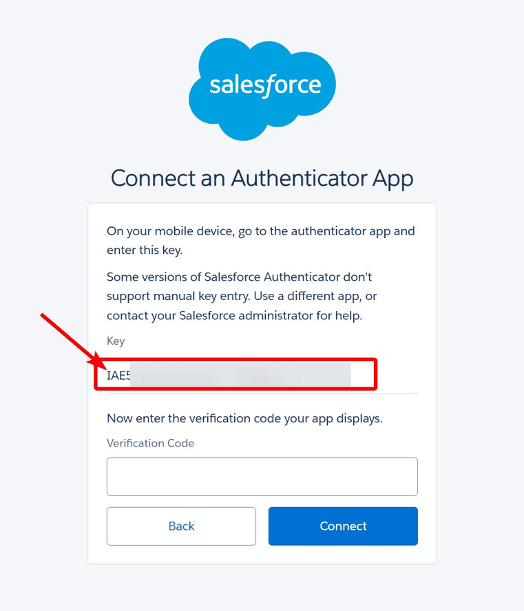 Save the setup key that Salesforce provides you.