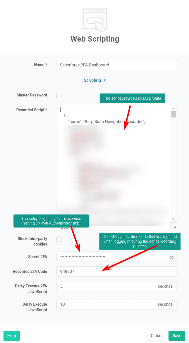 Web scripting in OptiSigns and pasting the script, setup key, and 2fa code in their respective boxes.