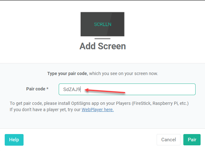 add screen pair code