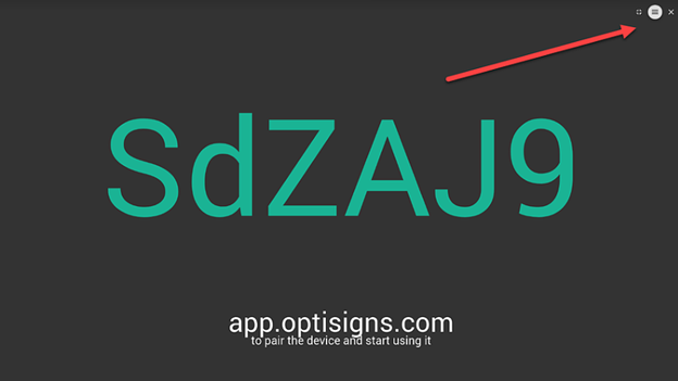 optisigns app with arrow pointing to hamburger menu