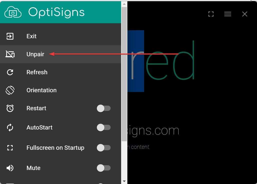optisigns player unpair option