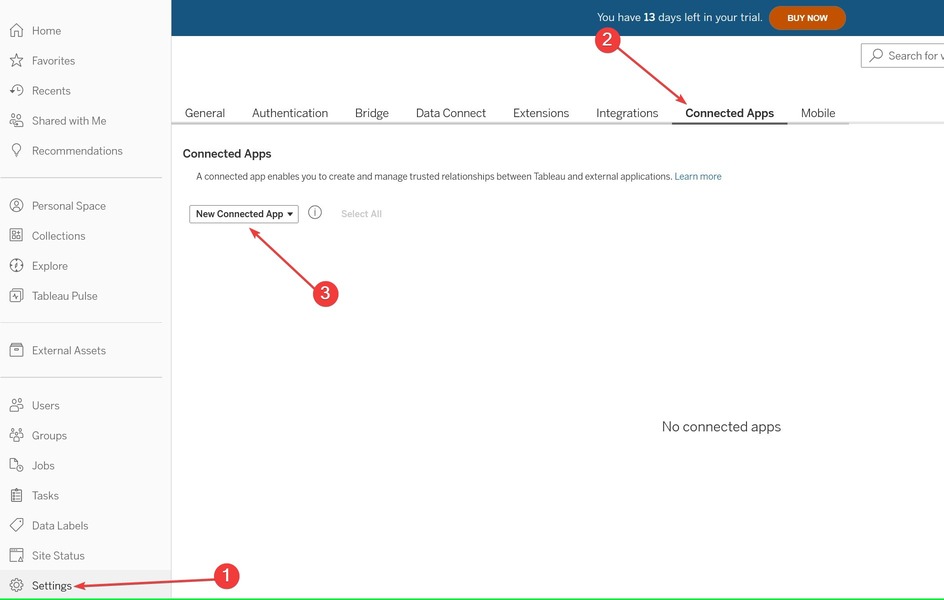 new connected app tableau