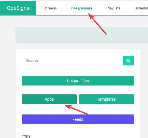 optisigns files/assets tab app