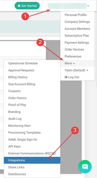 integrations tab optisigns