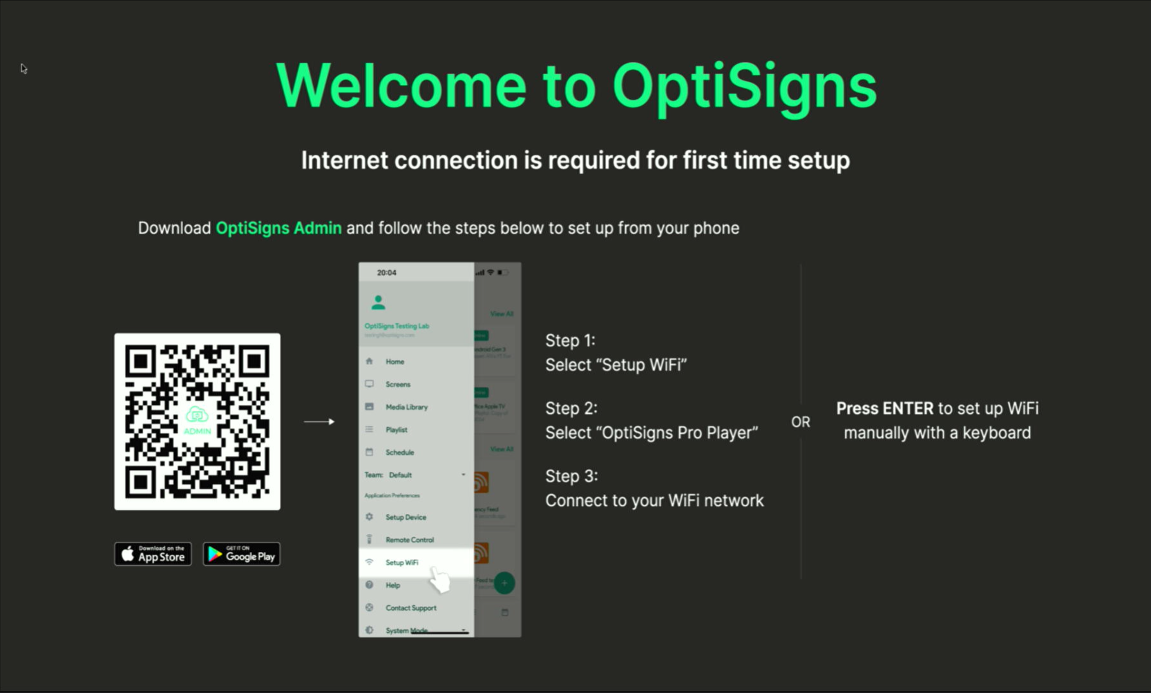 welcome to optisigns screen