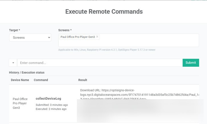 execute remote command device log