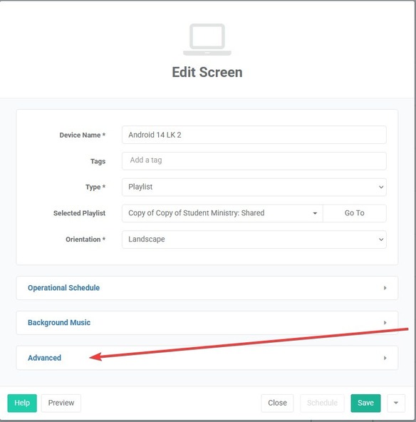 optisigns edit screen advanced
