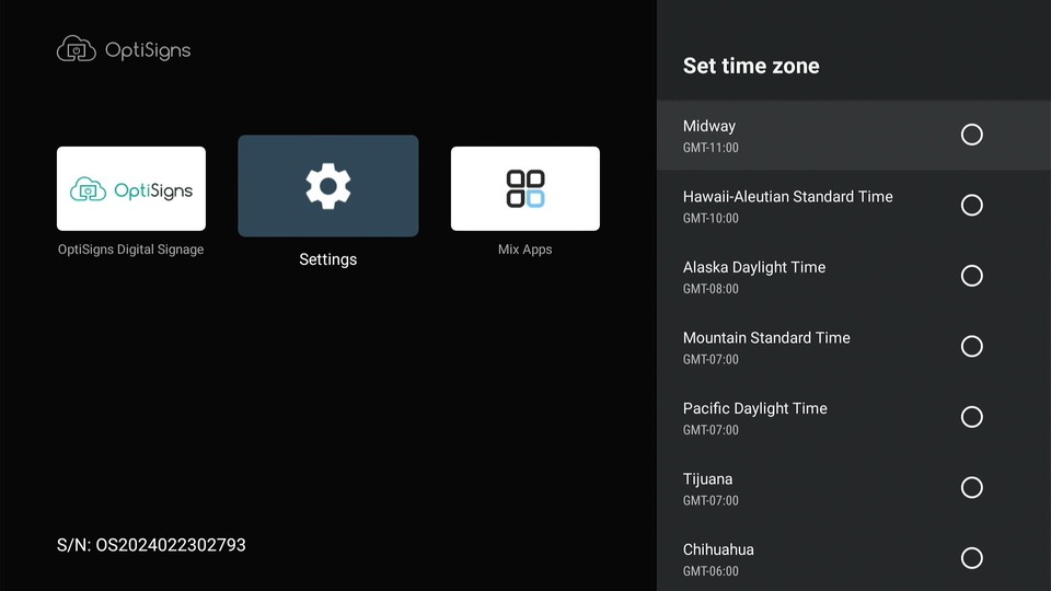 time zone options android