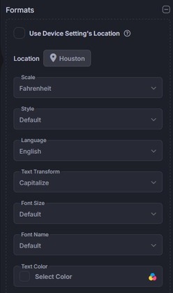 weather widget formats settings