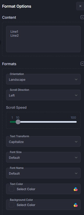 scrolling text format options
