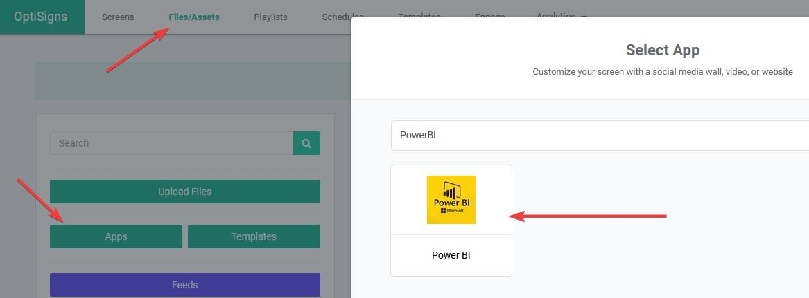 how to find powerbi app in optisigns