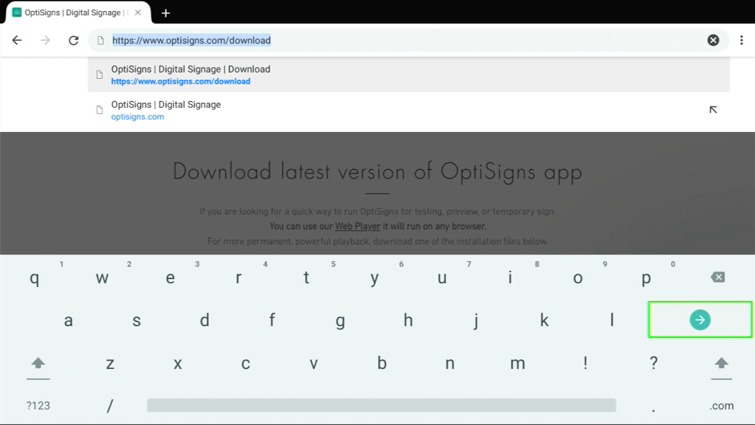 download latest version of optisigns app via web browser