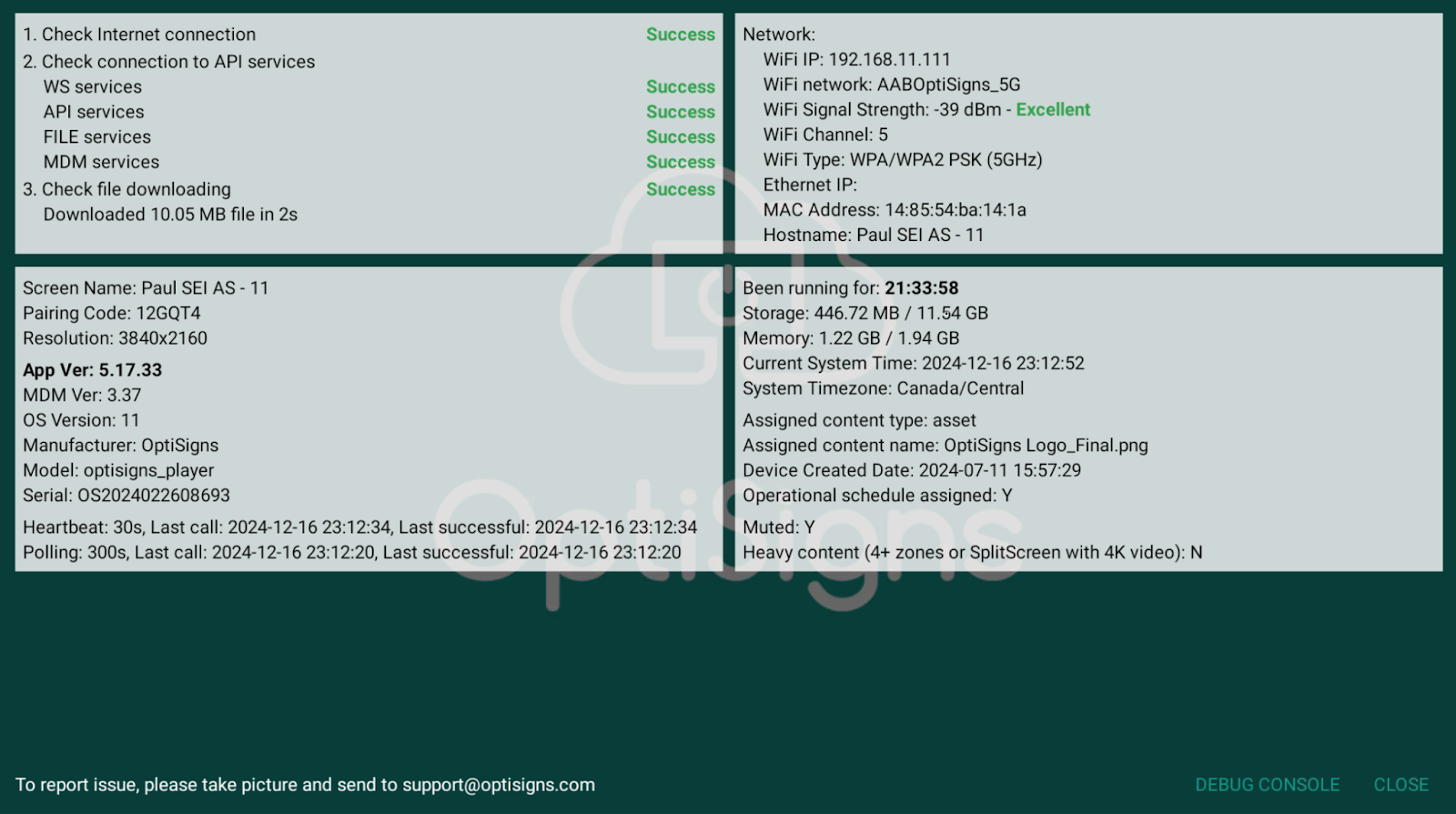 troubleshooting page optisigns