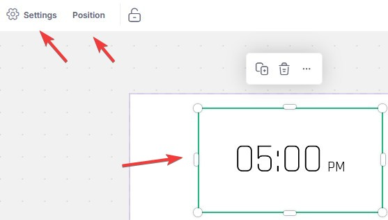 inställningar och positionsalternativ för widget