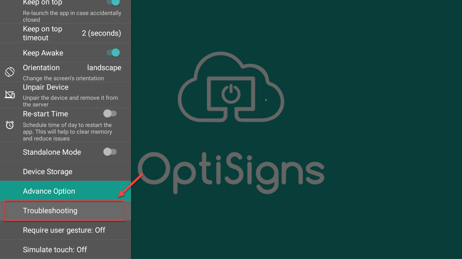open troubleshooting page optisigns app