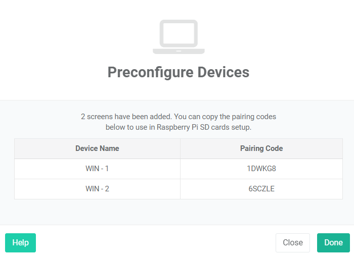 preconfigure devices screen with two screens added