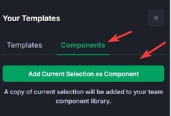 component tab add current selection as component button