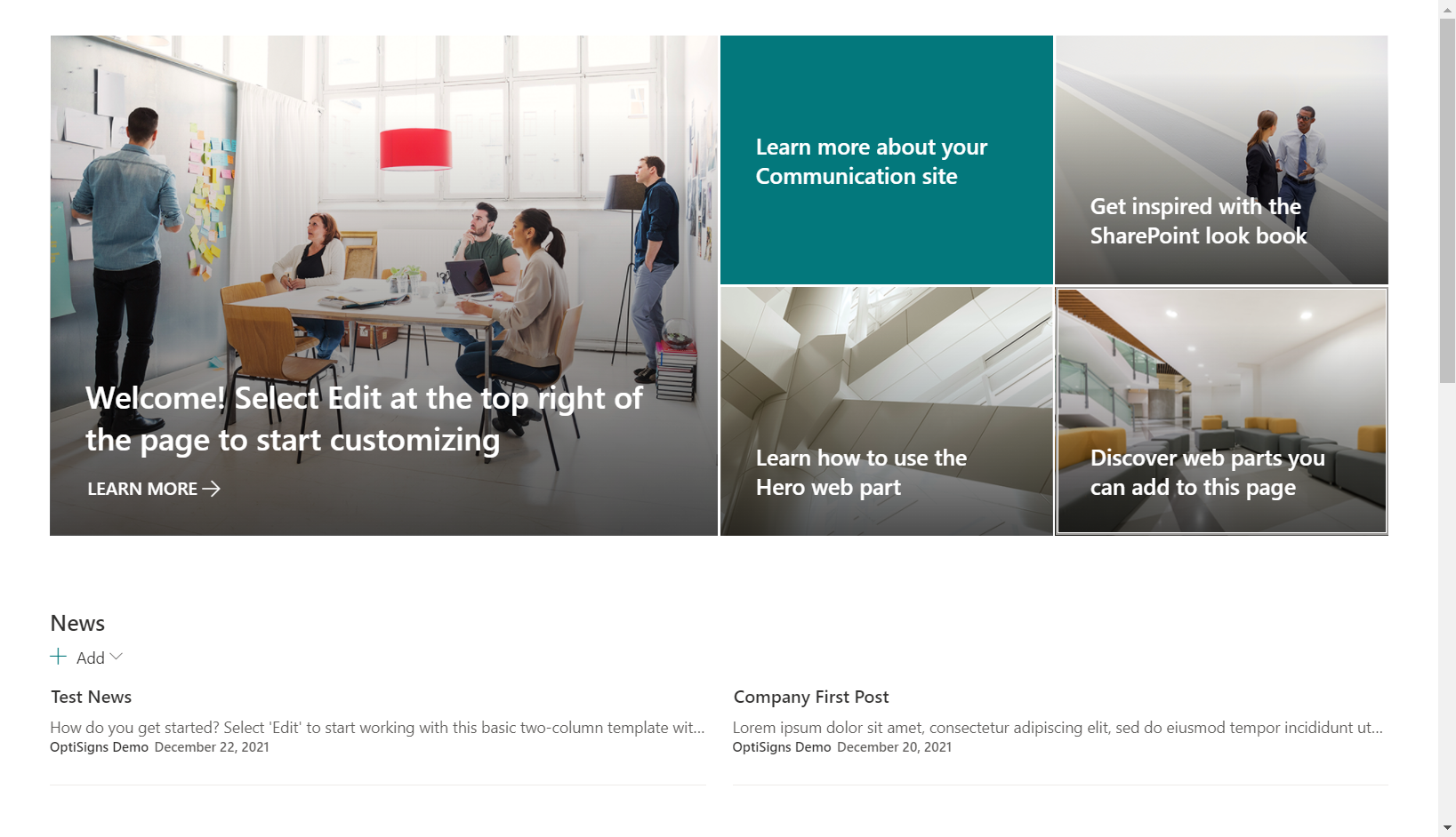 sharepoint website example on optisigns