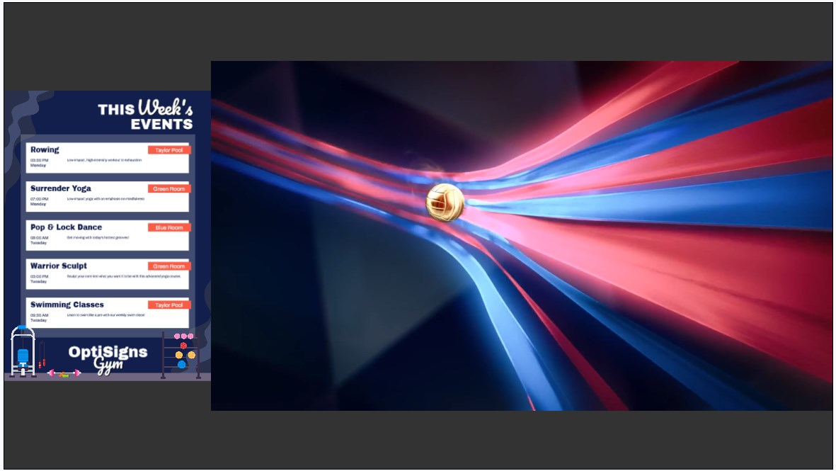 esempio di programma eventi a schermo diviso creato usando optisync