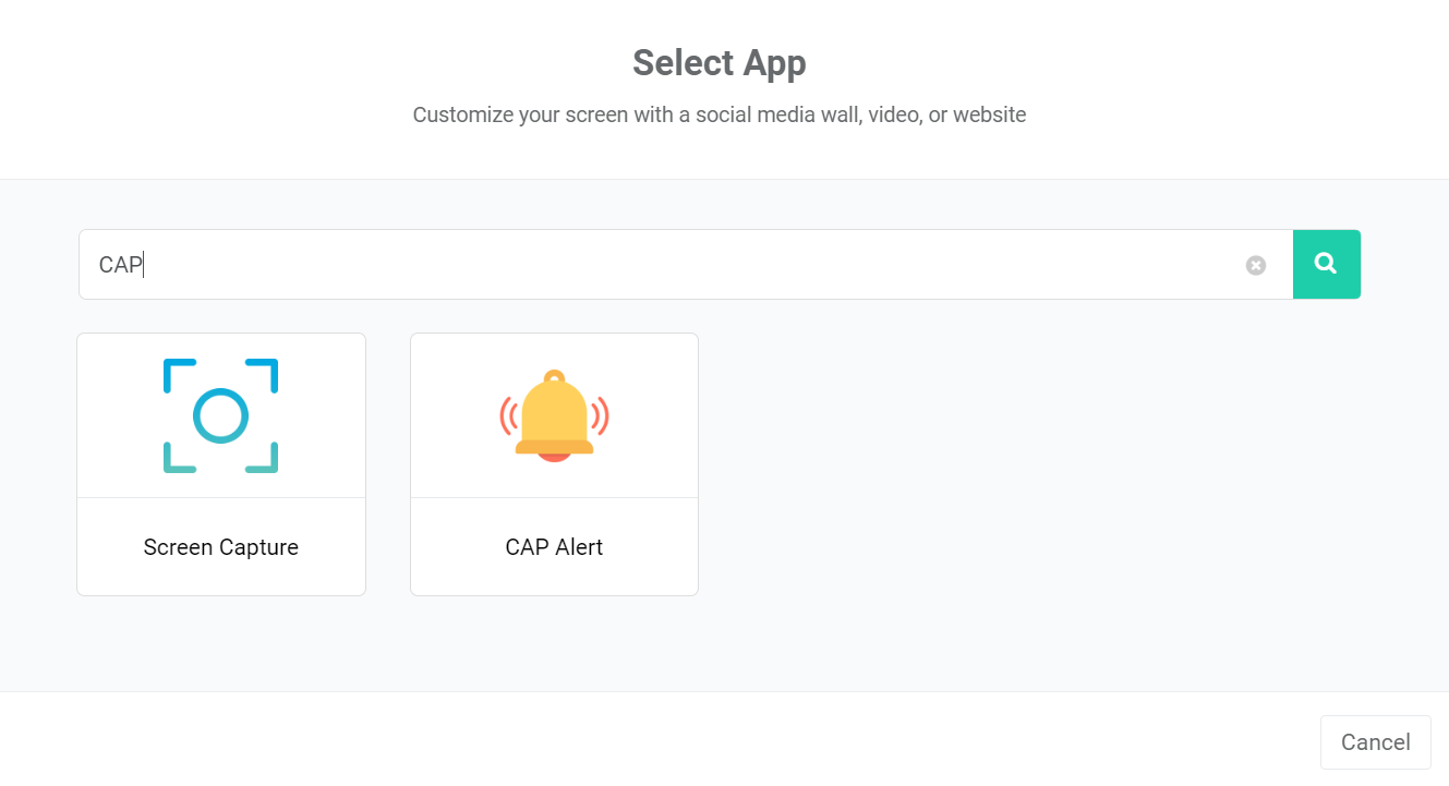 browser web optisigns che mostra l'app cap alert