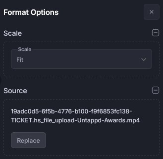 opções de formato widget vídeo