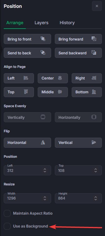 opções de posição widget vídeo