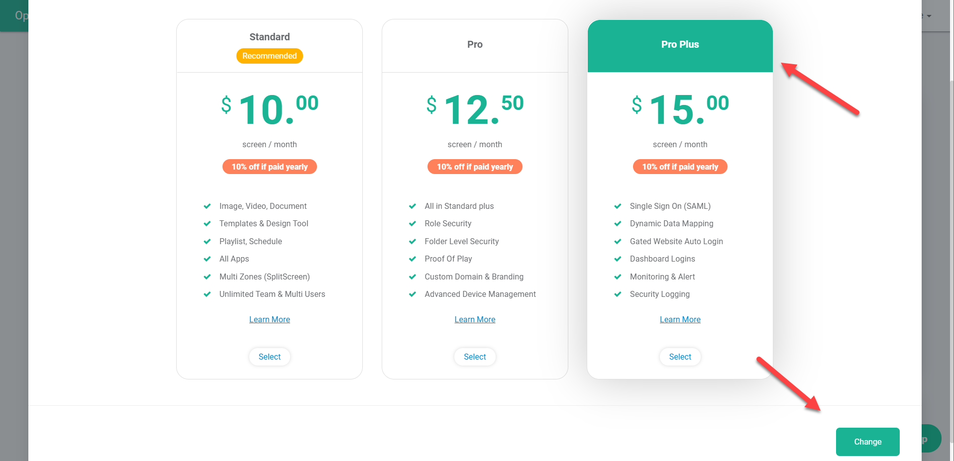 Billing: How do I change my subscription plan? – OptiSigns