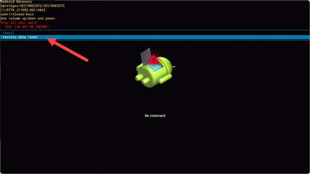 boot mode factory data reset option
