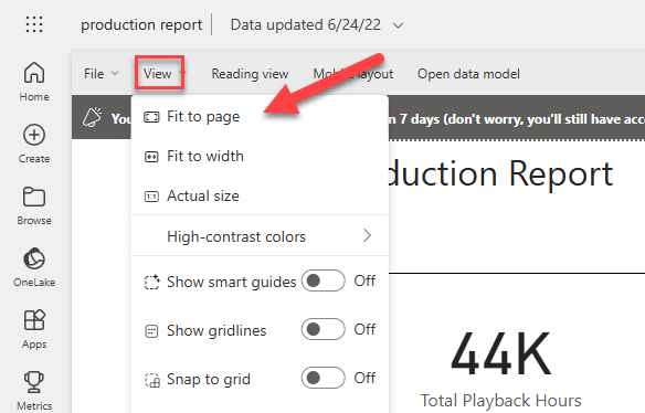 power bi fit to page