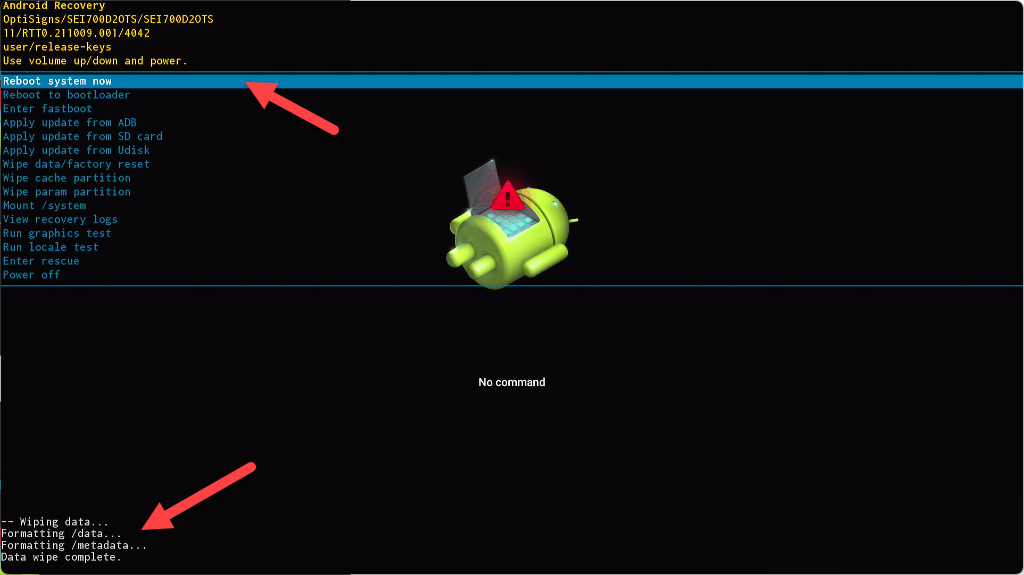 boot mode reboot system now option