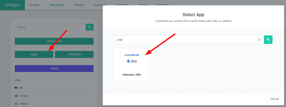 Aplicación Jira dentro de OptiSigns