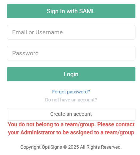 team/group error message