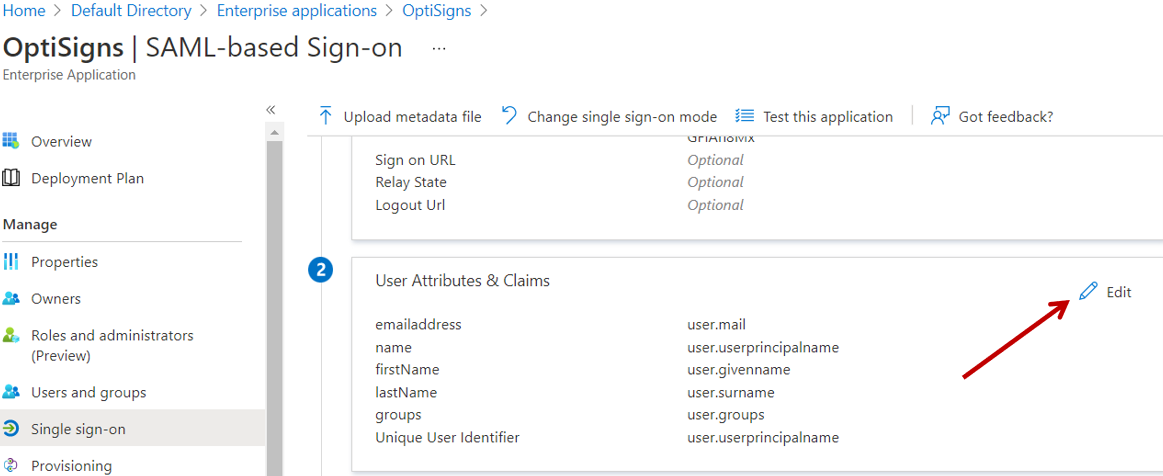 user attributes and claims ms azure