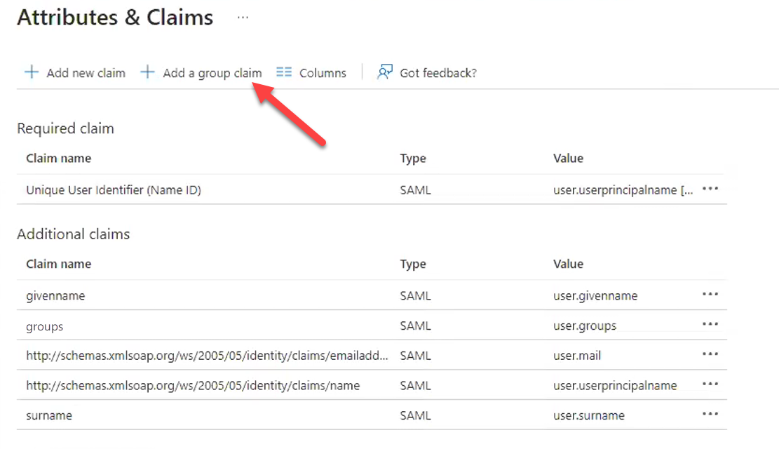 add group claim ms azure