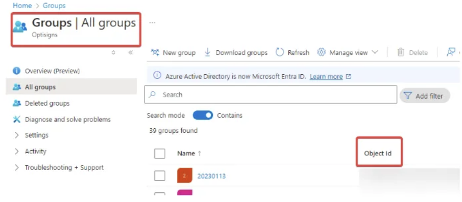 ms azure groups tab object id