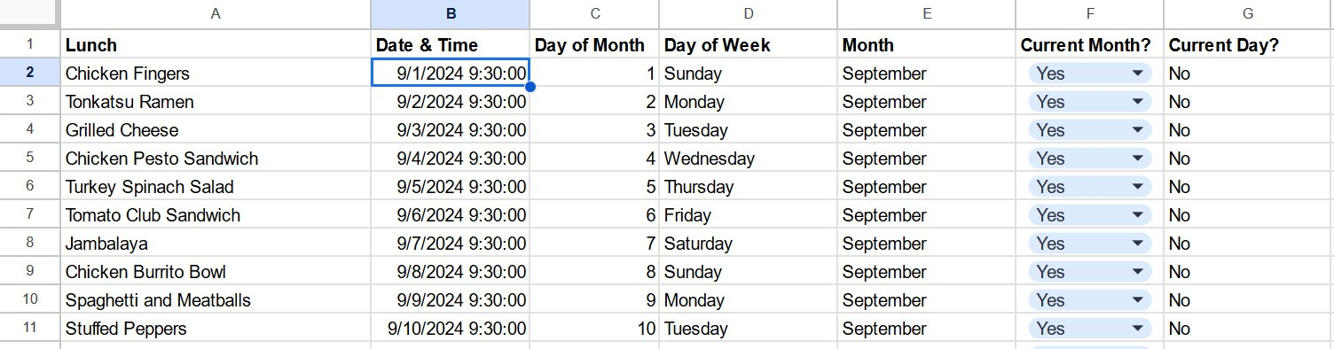 esempio di programma eventi mensile google sheets