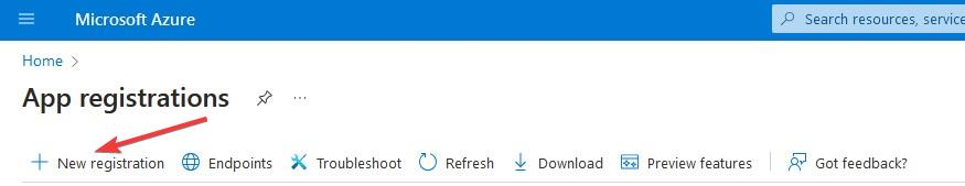 how to create a new registration in microsoft azure