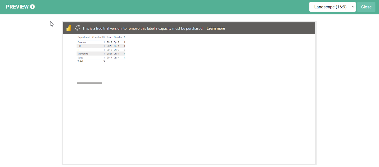 preview of powerbi app running in optisigns