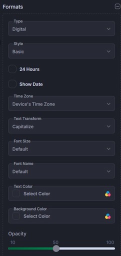 paramètres de format widget horloge