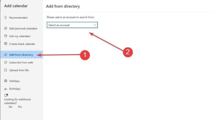 microsoft outlook add calendar directory
