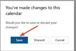 save changes to outlook calendar