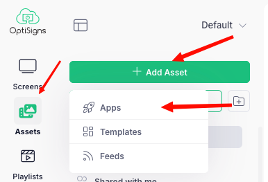 open apps tab optisigns