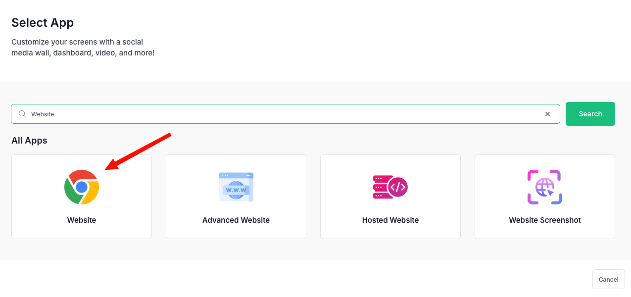 optisigns website app selection
